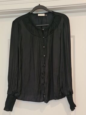 Ramy Brook Black Pleated Button-Front Blouse
